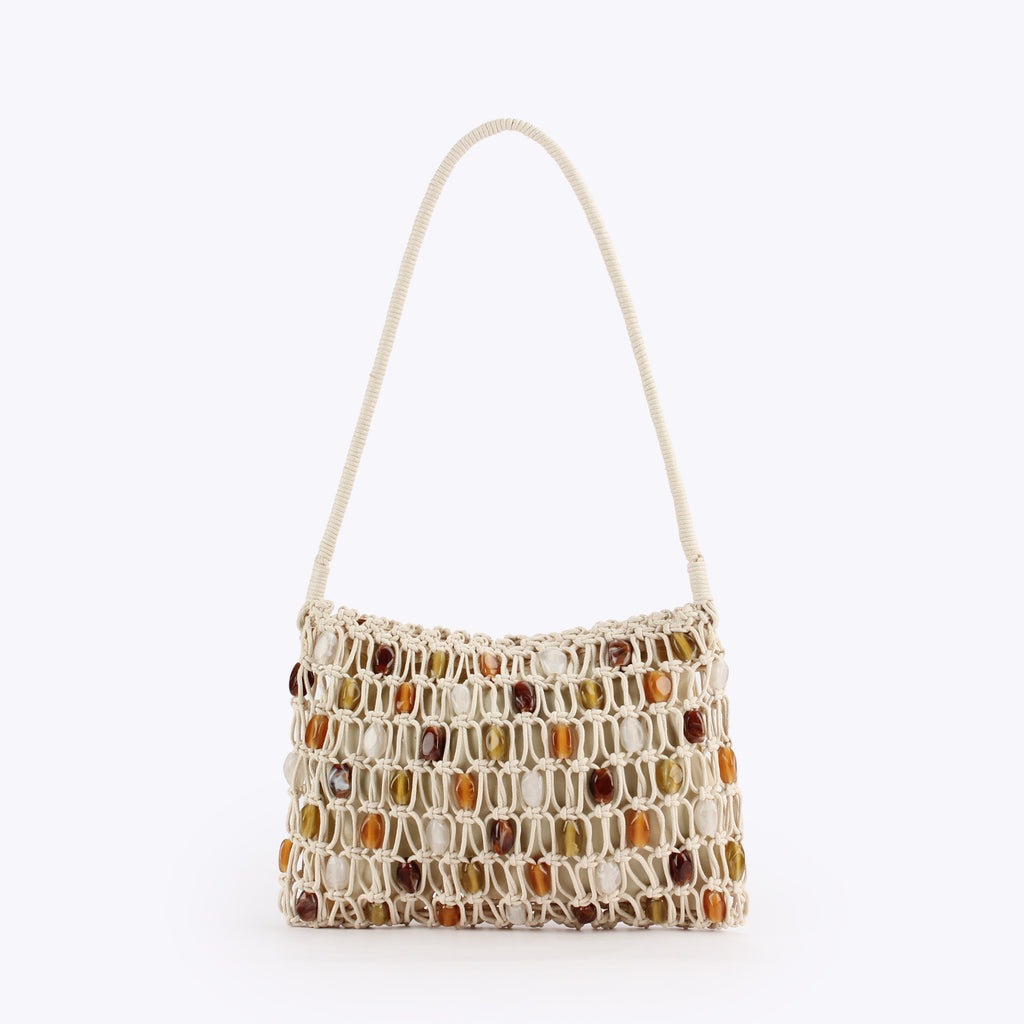 Boho Waxed Cord Handwoven Beaded Shoulder Bag