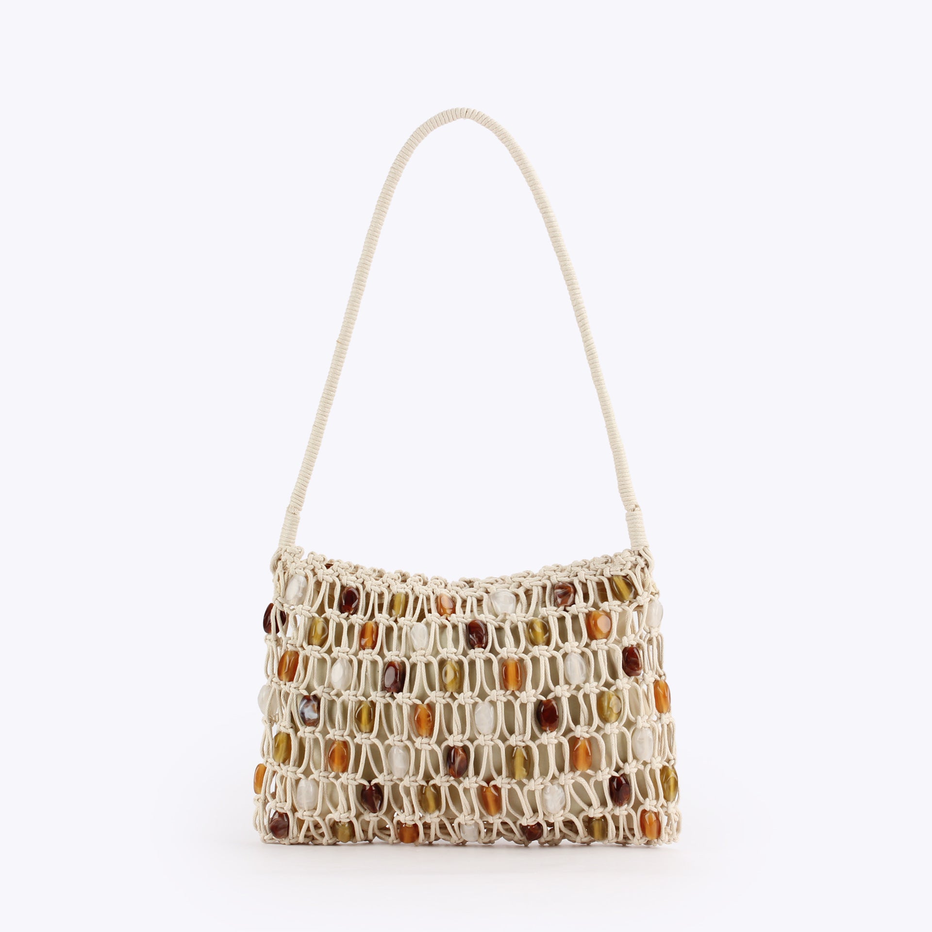 Boho Waxed Cord Handwoven Beaded Shoulder Bag
