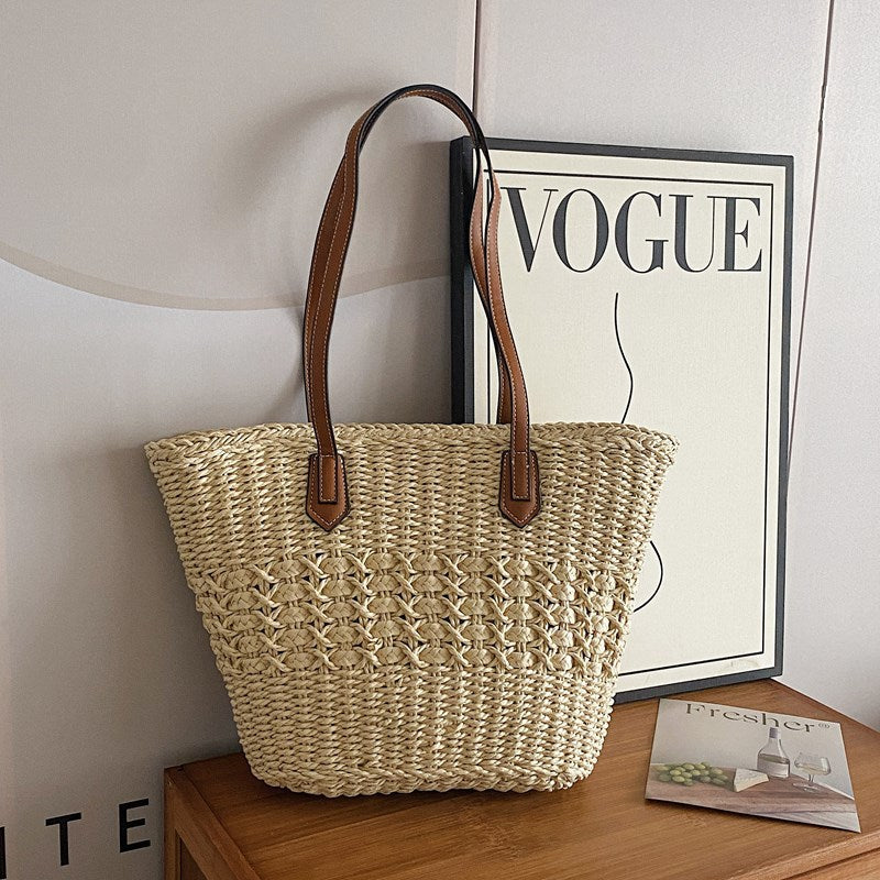 Women Beach Straw Stylish Woven Shoulder Large Spring Tote Bag