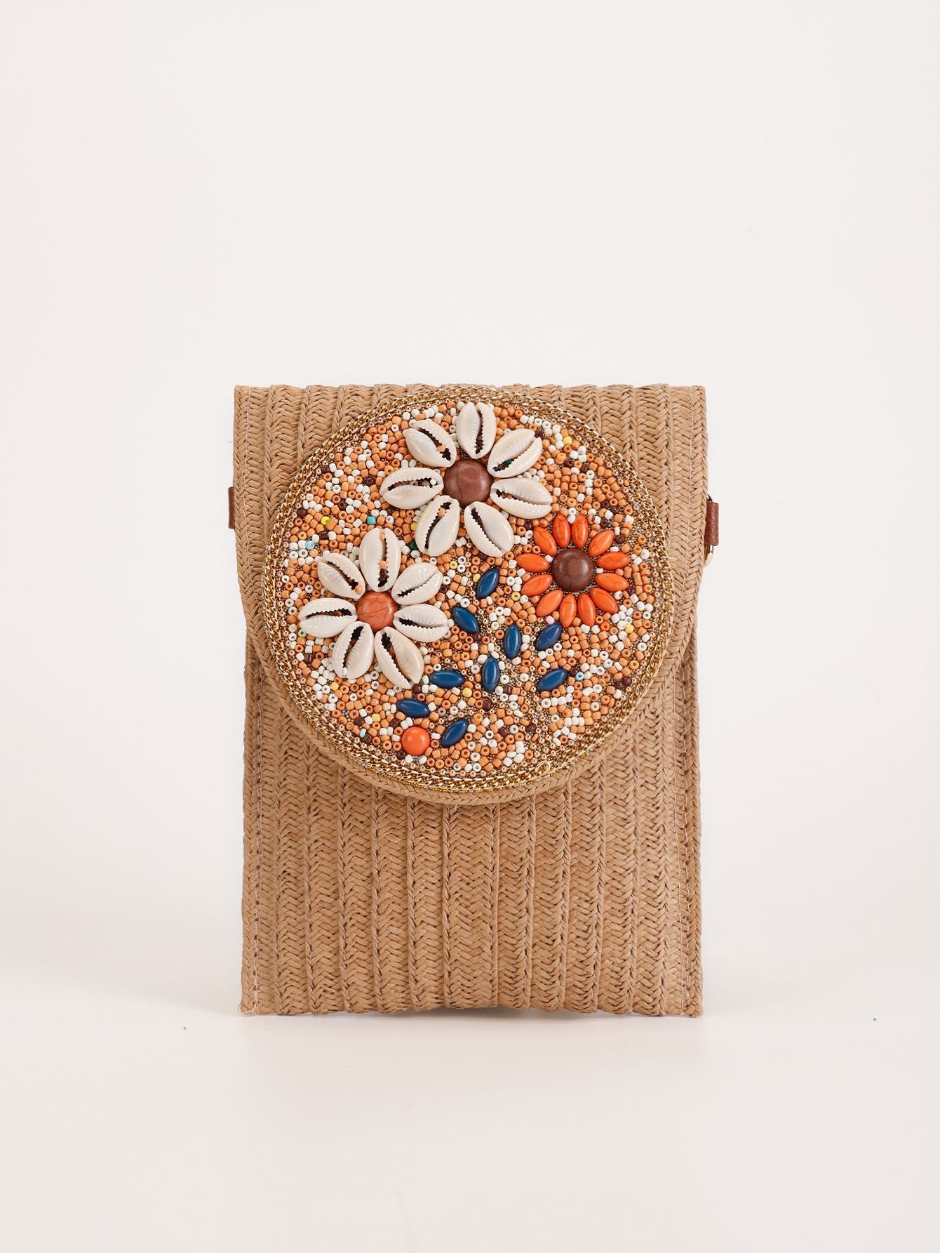 Women Luxury Straw Crossbody Bag, Fashion Beaded Woven Phone Shoulder Bag