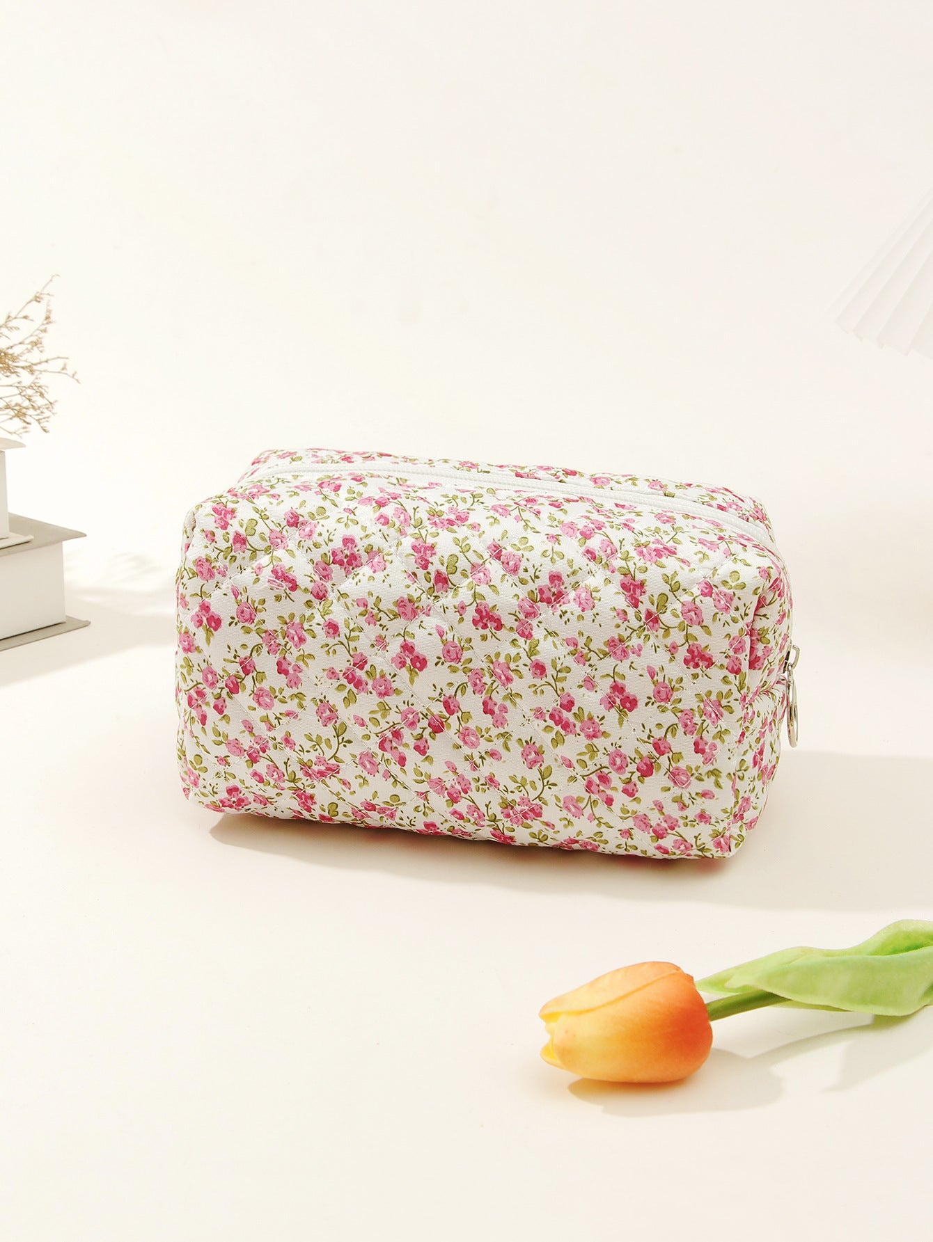 Small Floral Quilted Cotton Travel Cosmetic Bag