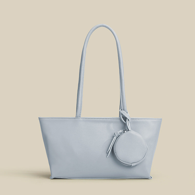 Minimalist PU Leather Shoulder Tote Bag with Coin Pouch