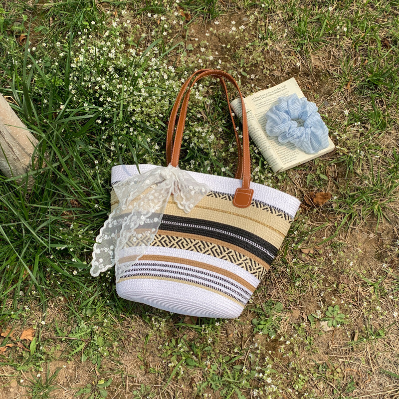 Women 2026 Spring New Straw Tote Summer Large Beach Woven Shoulder Bag
