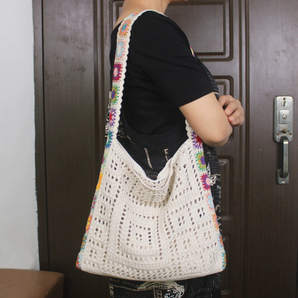New Cross-Border Amazon Cross-Border Women'S Patchwork Knitted Hand Shoulder Bag Hot Sale Simple And Versatile Retro Knitted Bag
