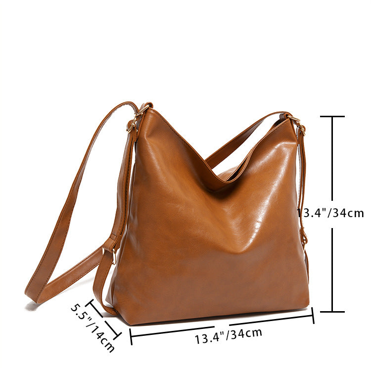 Retro Oiled Wax Leather Large Capacity Crossbody Backpack