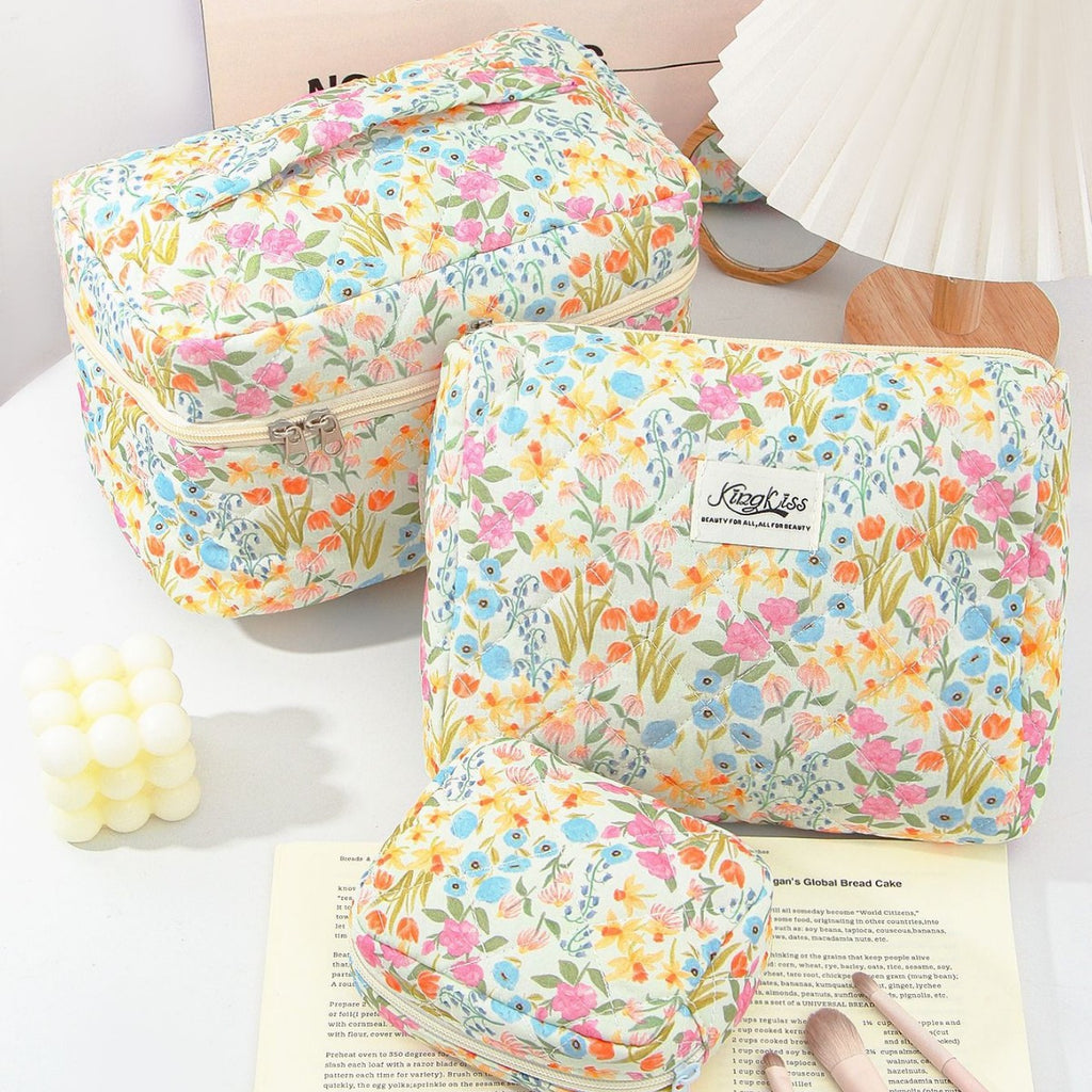 Floral Ins Quilted Cotton Cosmetic Bag