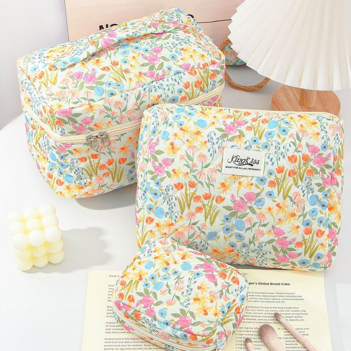 Floral Ins Quilted Cotton Cosmetic Bag