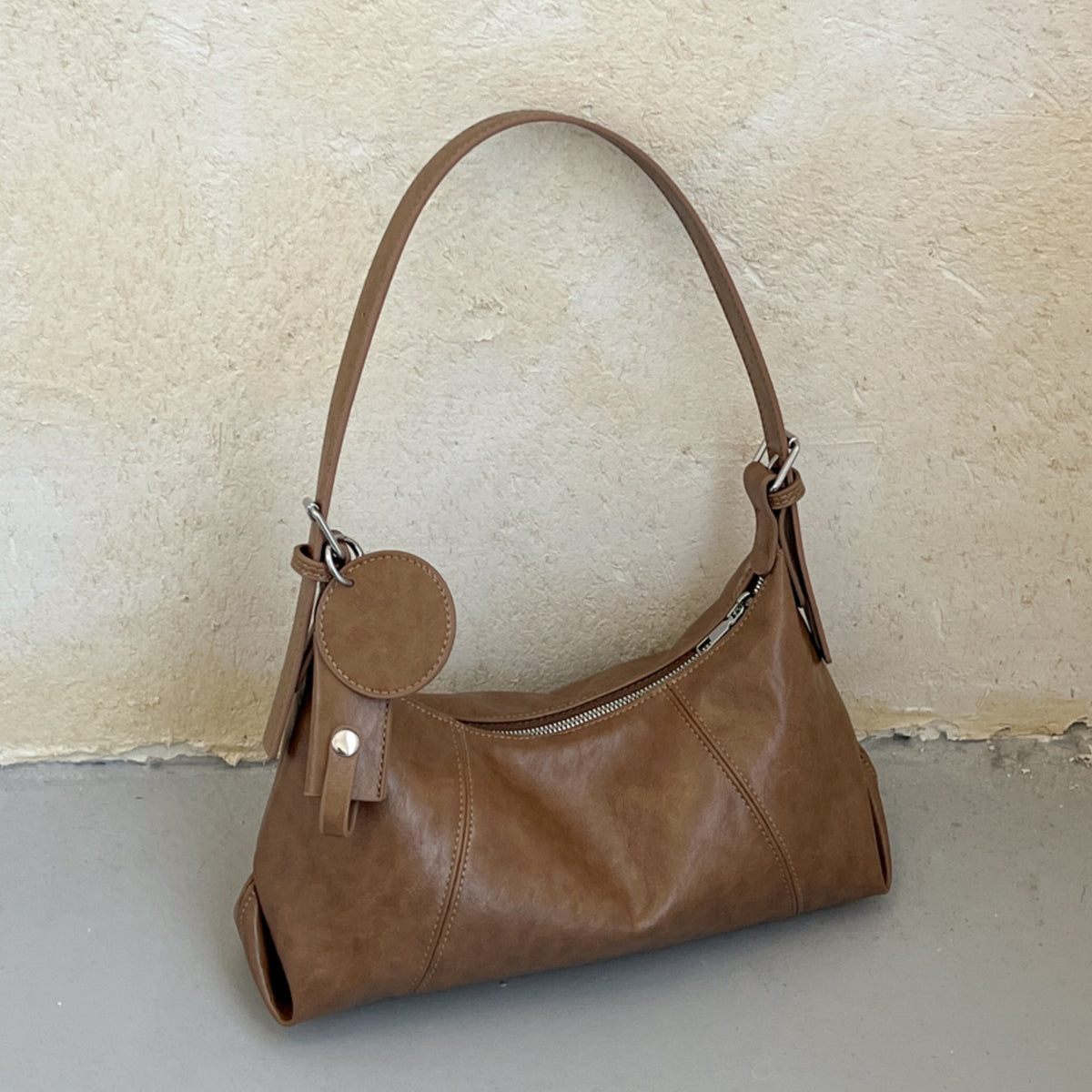 Soft PU Leather Hobo Shoulder Bag with Stitching Details