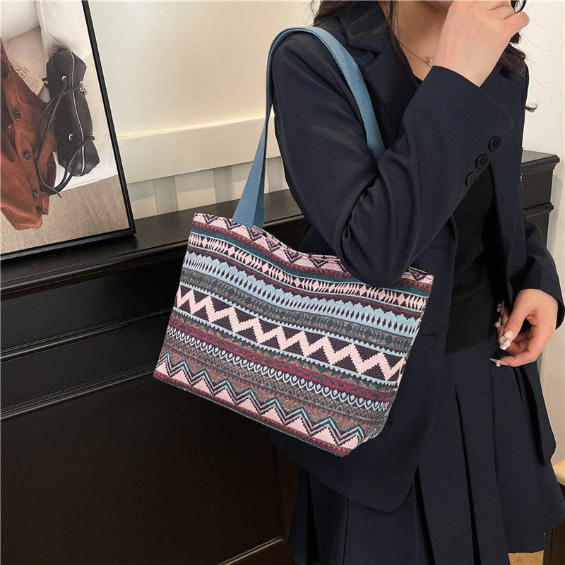 Ethnic Large-Capacity Canvas Commuting Tote Bag