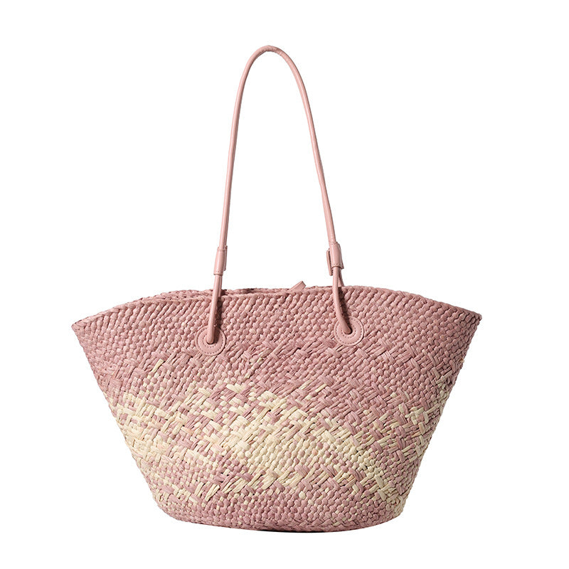 Colorful Large Straw Minimalist Handheld Natural Hollow Woven Beach Bag
