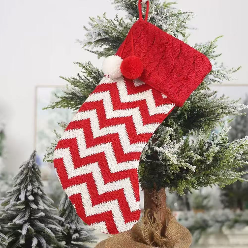 Christmas Knitted Reindeer Snowflake Pom Pom Stockings