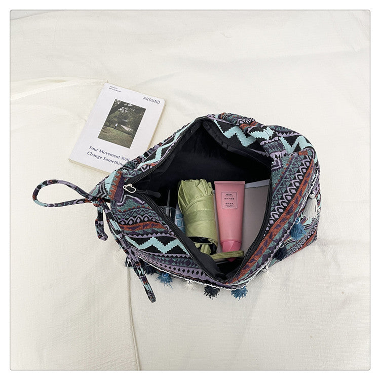 Women 2026 New Fashion Ethnic Jacquard Tassel Large Crossbody Bag