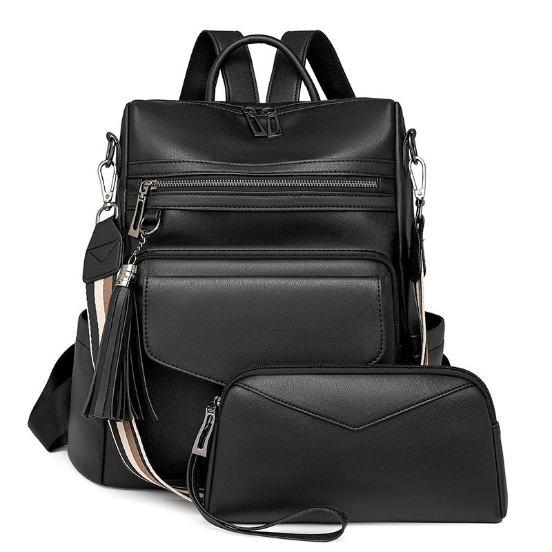 Women Winter New Vintage Fashion Large Two Tone Tassel Backpack