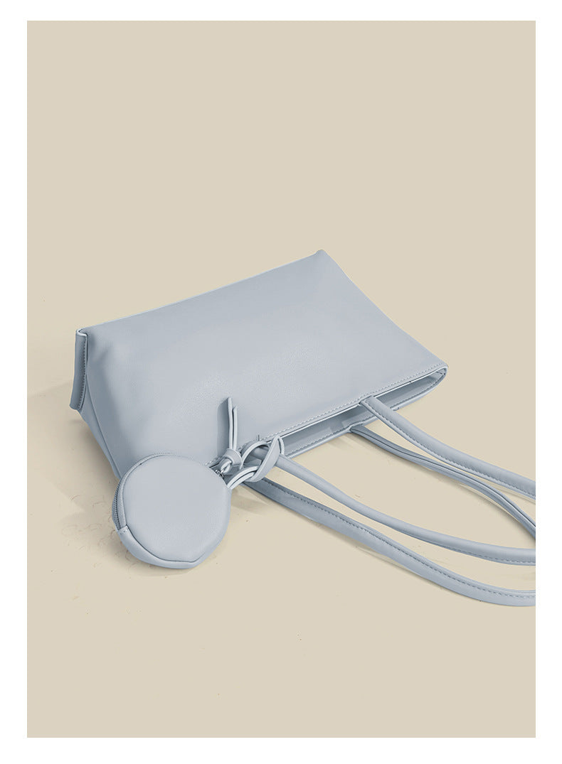 Minimalist PU Leather Shoulder Tote Bag with Coin Pouch