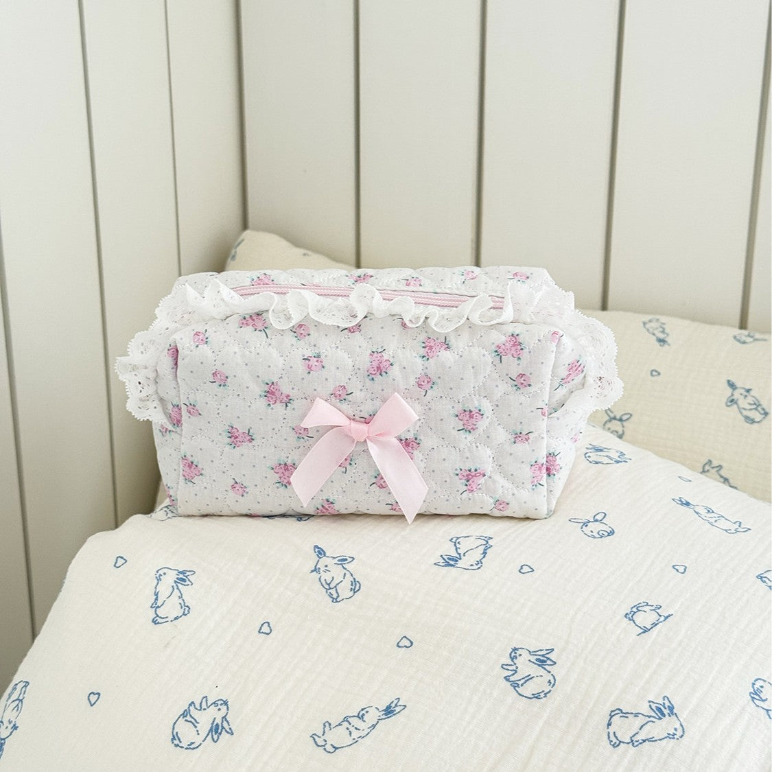 Pink Rose Lace Large Capacity Storage Bag