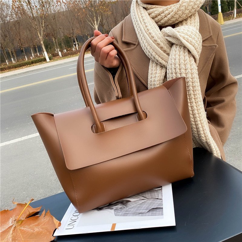 Minimalist Vegan Leather Large Top Handle Work Tote Bag