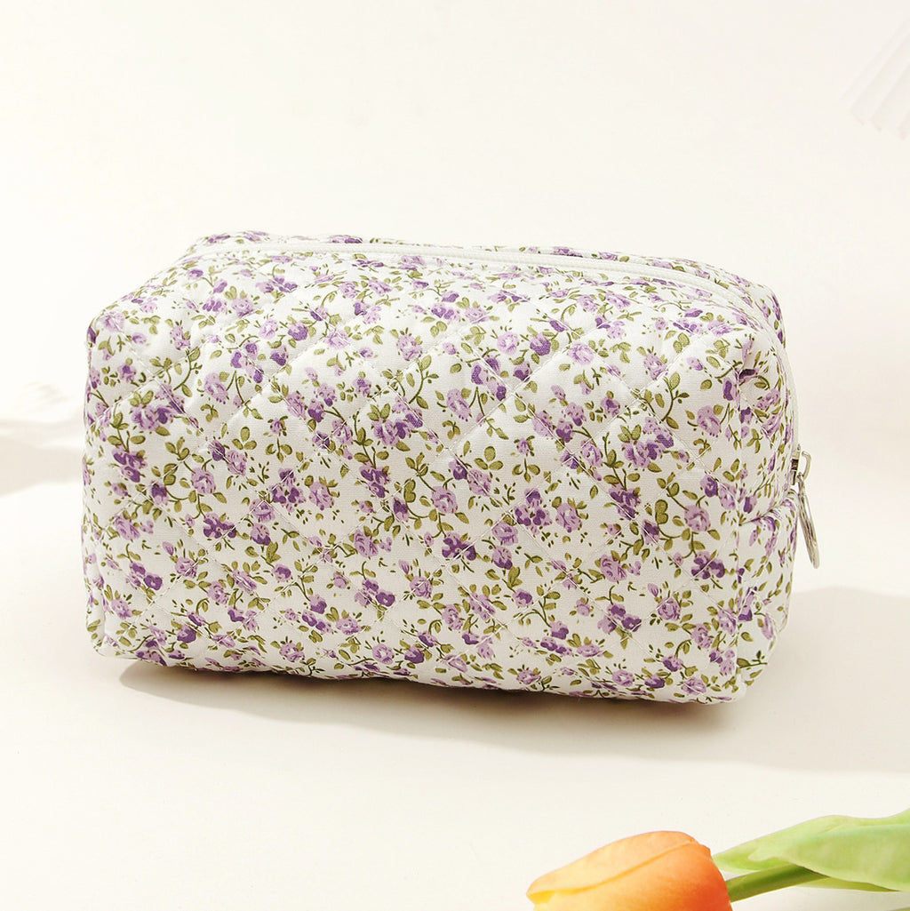 Small Floral Quilted Cotton Travel Cosmetic Bag