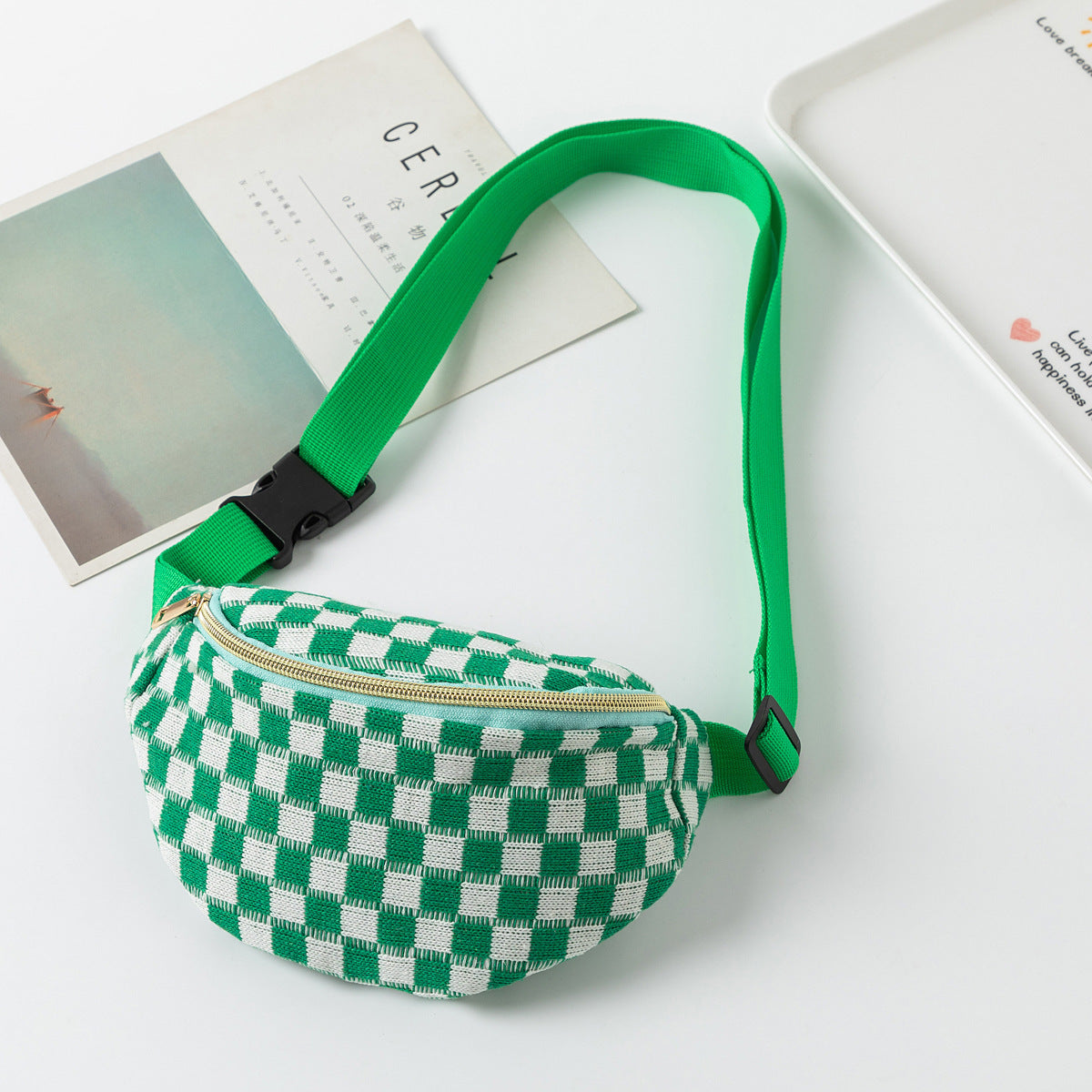 Plaid Waist Bag Unisex Sports Fitness Adjustable Storage Bag