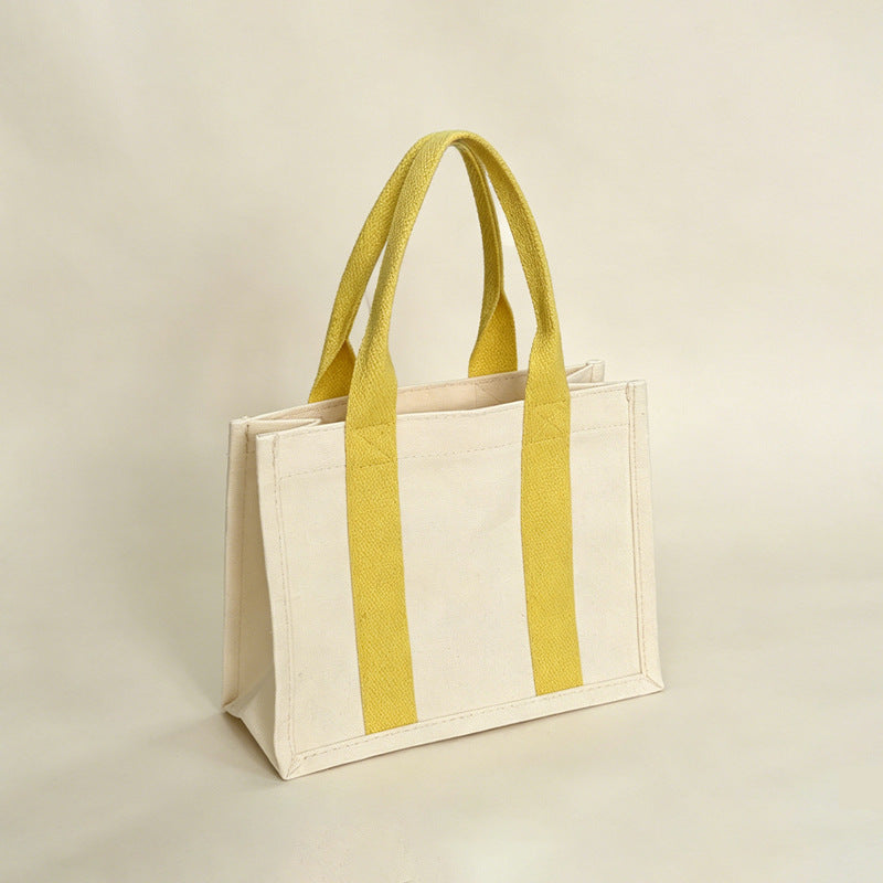 Contrast Handle Structured Horizontal Canvas Tote Bag