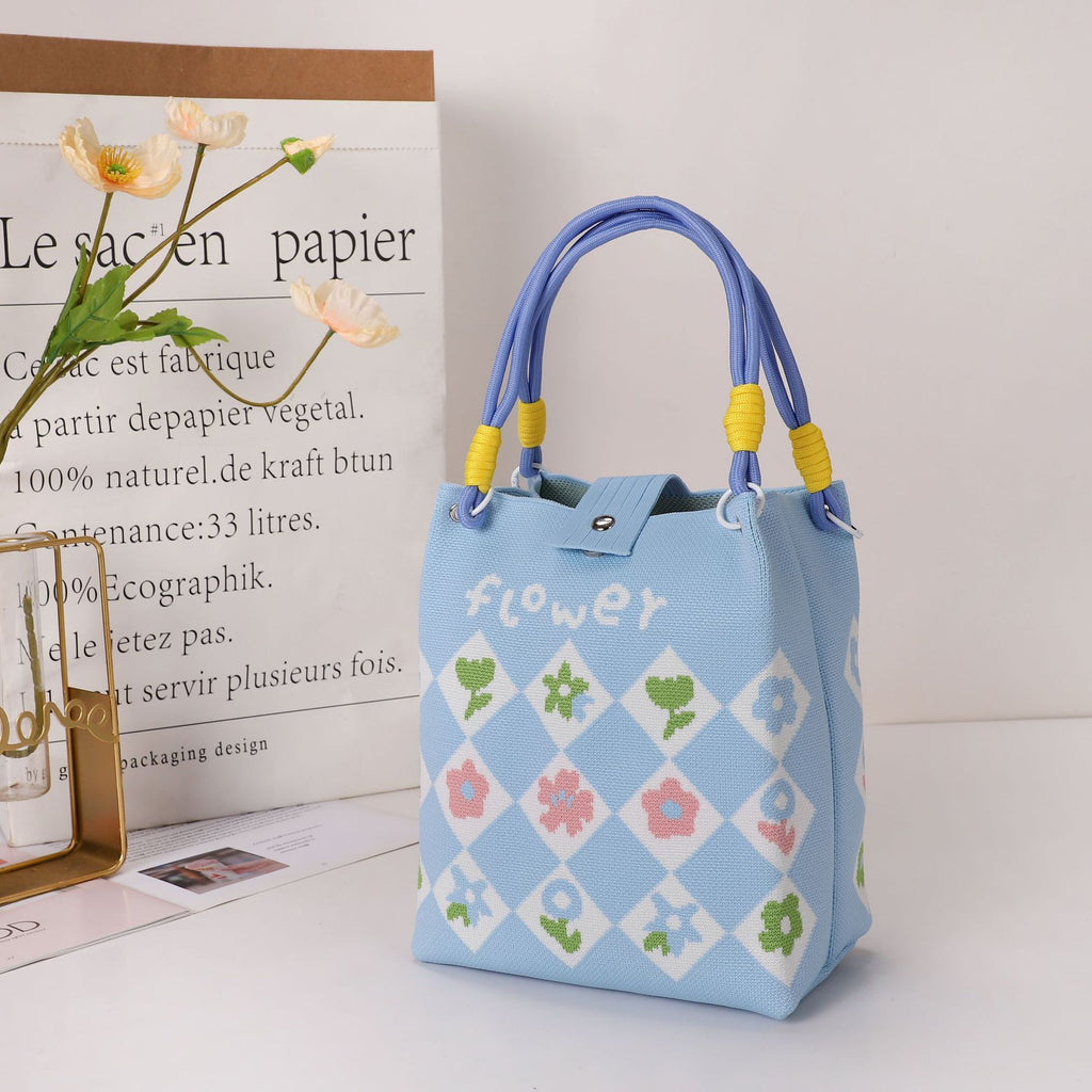 Knitted Mini Tote Bag with Button Closure