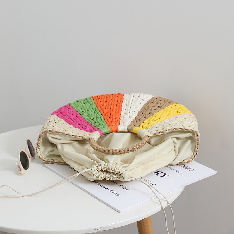 Rainbow Colorful Straw Woven Beach Bag