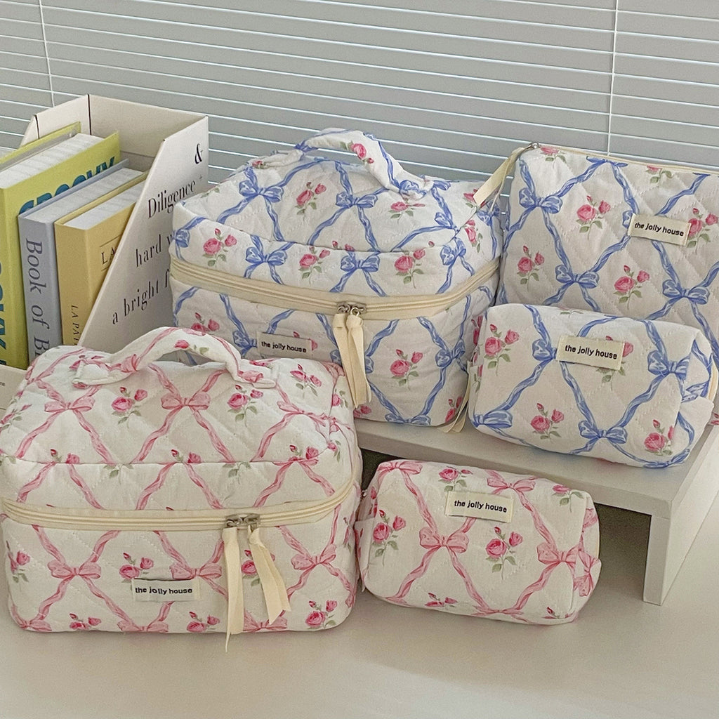 Multi-Pattern Palace Quilted Cosmetic Clutch and Octagonal Set