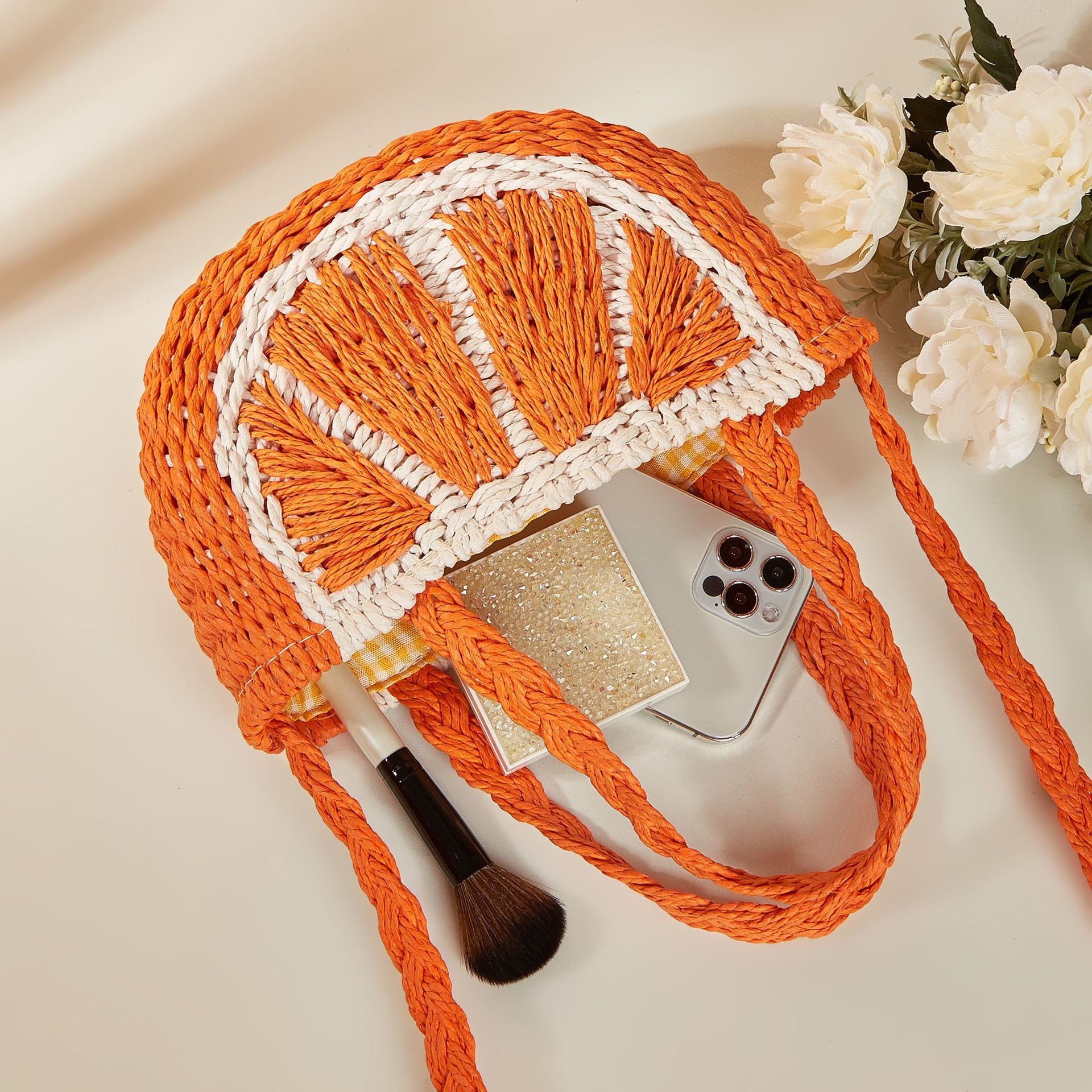 Orange Watermelon Straw Shoulder Crossbody Beach Bag