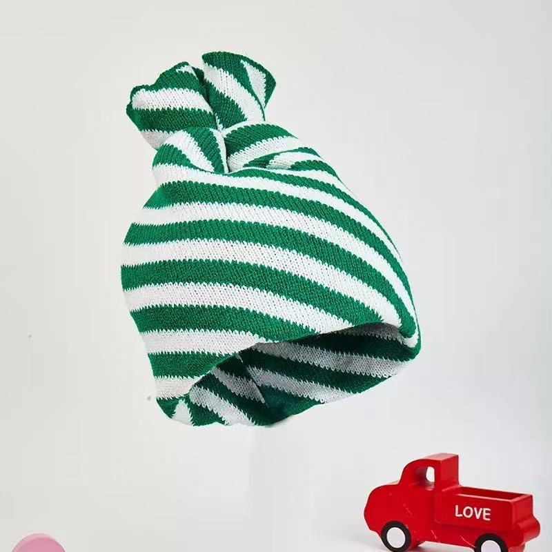 Christmas Knit Elf Hats Striped Pom Poms Beanies