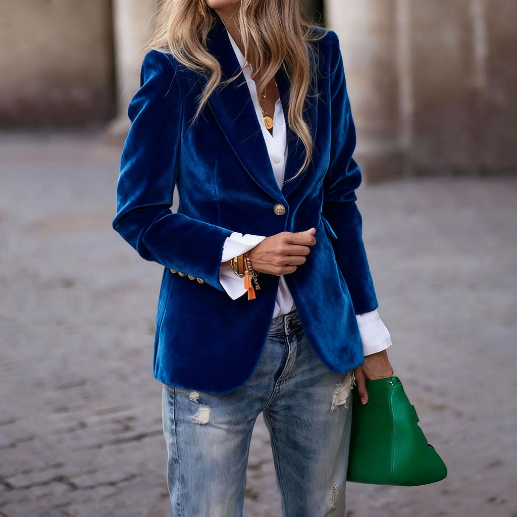 Spring 2025 New Arrivals: Amazon Independent Store, eBay—European and American-Style Velvet Elegant Slim-Fit Suit with Fake Pockets