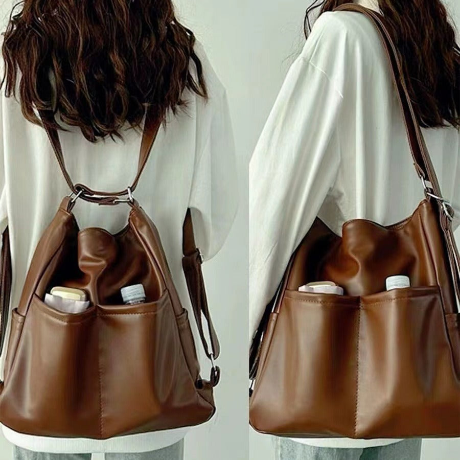 Women Soft Leather Large Capacity Tote Backpack Crossbody Bag