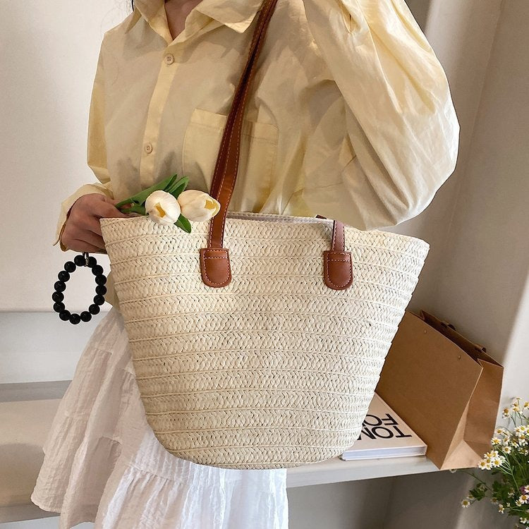Women New Versatile Minimalist Straw Large Paper Rope Vintage Beach Bag
