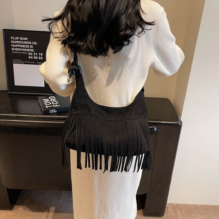 Women Tassel Suede 2026 New Fashion Vintage Shoulder Crossbody Bag
