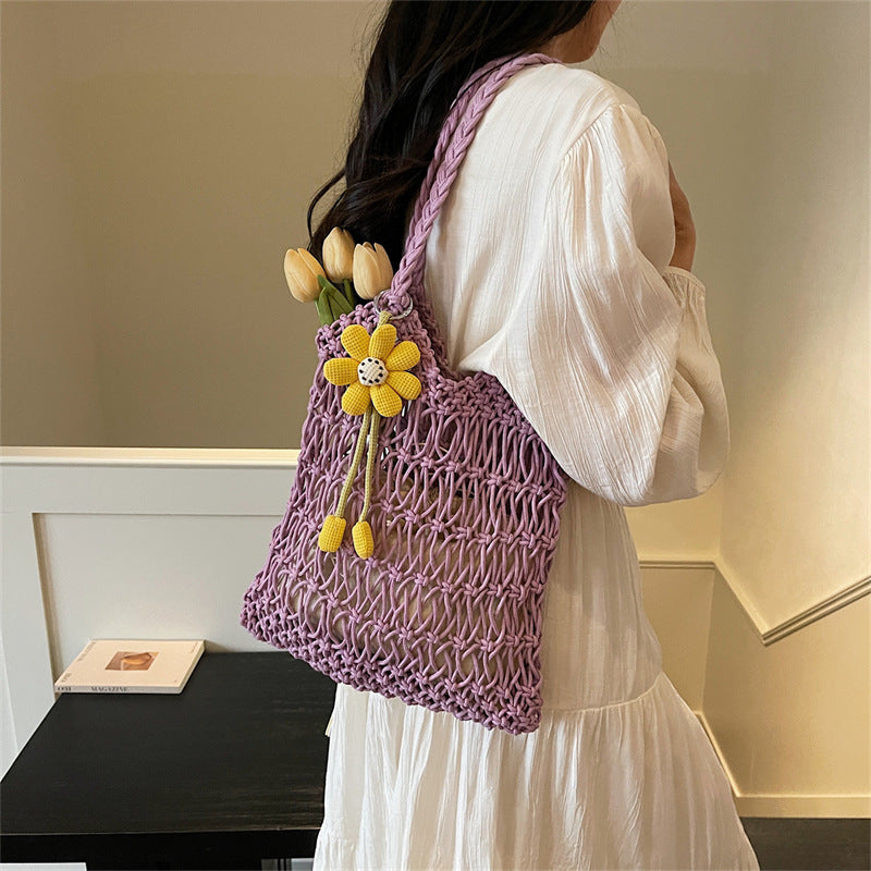 Ins Large Straw Beach Hollow Tote Korean Casual Artistic Shoulder Bag