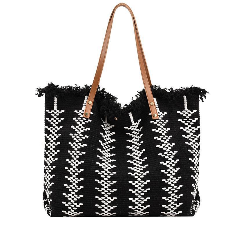 Women Large Canvas Tote 2026 New Tassel Cotton Linen Woven Minimalist Shoulder Bag