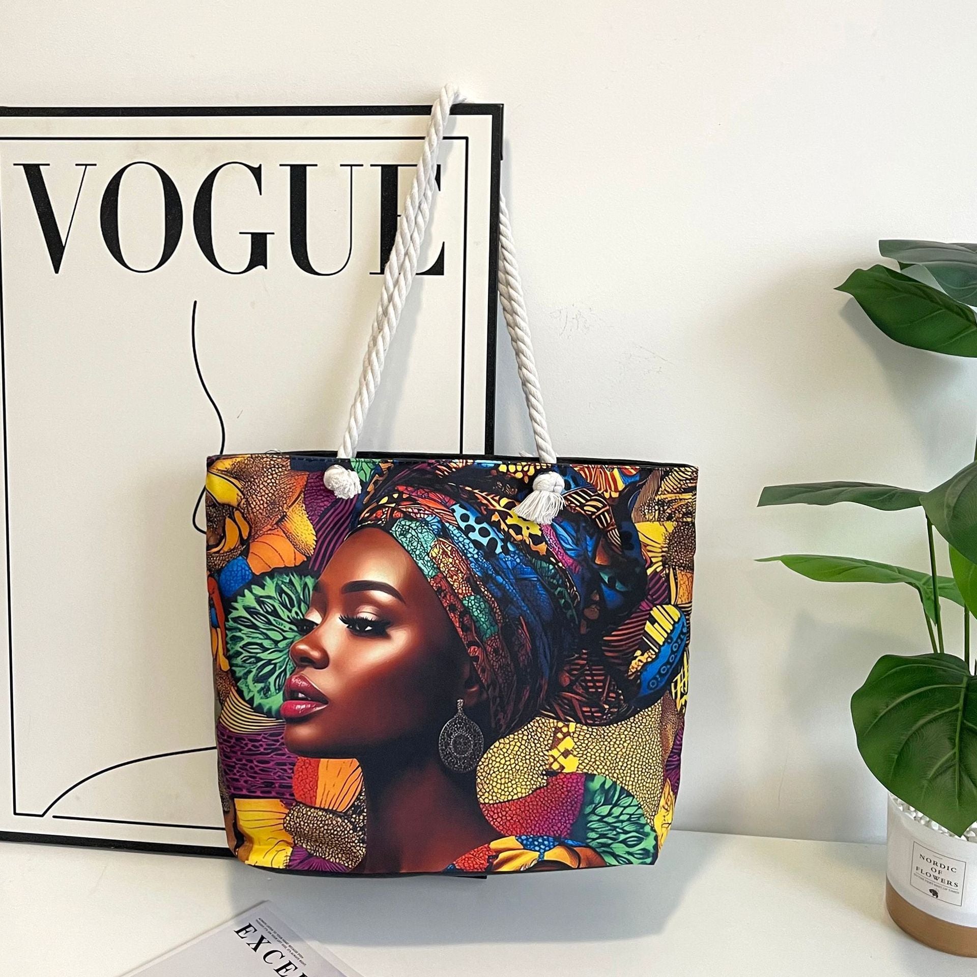 High-End Ethnic Canvas Hemp Rope Armpit Tote