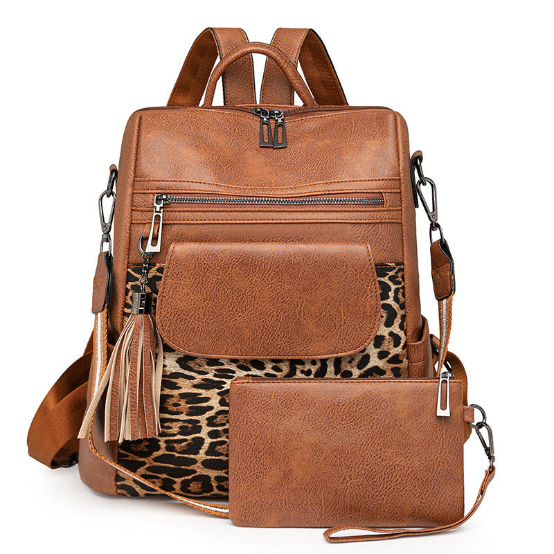 Women New Vintage Leopard Fashion Large Backpack