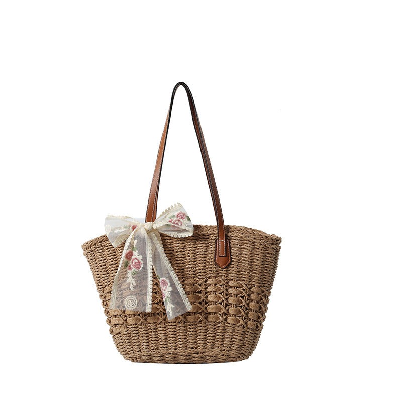 Korean Straw Large Versatile Minimalist Handmade Hollow Woven Beach Bag
