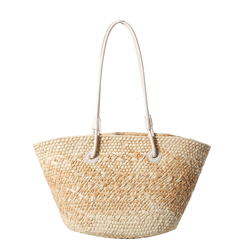 Colorful Large Straw Minimalist Handheld Natural Hollow Woven Beach Bag