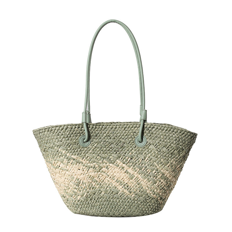 Colorful Large Straw Minimalist Handheld Natural Hollow Woven Beach Bag