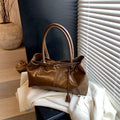 Glossy East-west Shoulder Bag with Elegant Belted Detailing