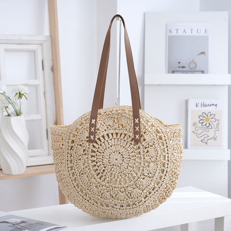 Boho Woven Straw Crochet Round Shoulder Bag