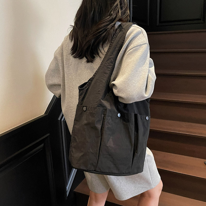 2026 Solid Large Capacity Multi-Pocket Shoulder Tote Bag
