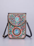 Women Ethnic Style Beaded Crossbody Bag, Handmade Turquoise Red Phone Bag