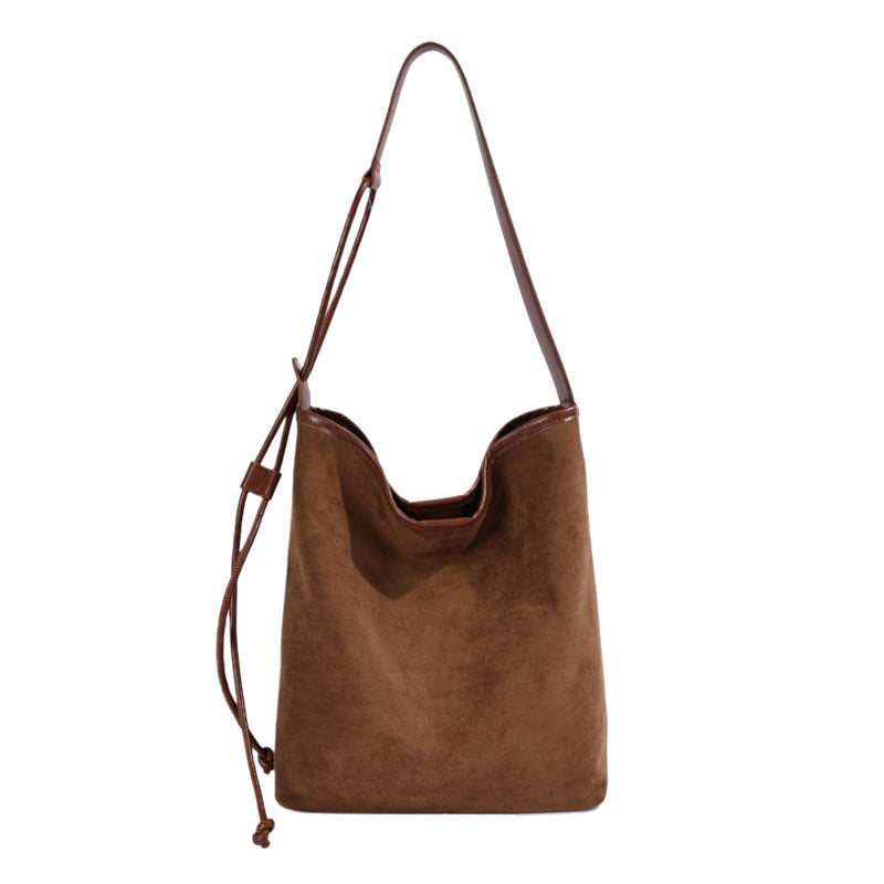 Cozy Fall Winter Suede Shoulder Bag with Adjustable Strap