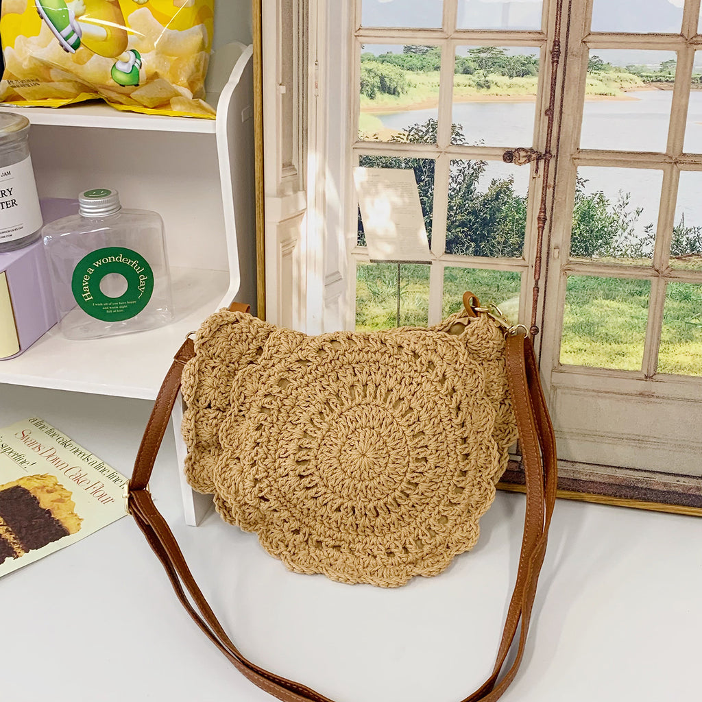 Woven Bag Women'S Summer Knitted Small Crossbody Bag Women'S Casual Versatile Saddle Bag Seaside Vacation Straw Shoulder Bag