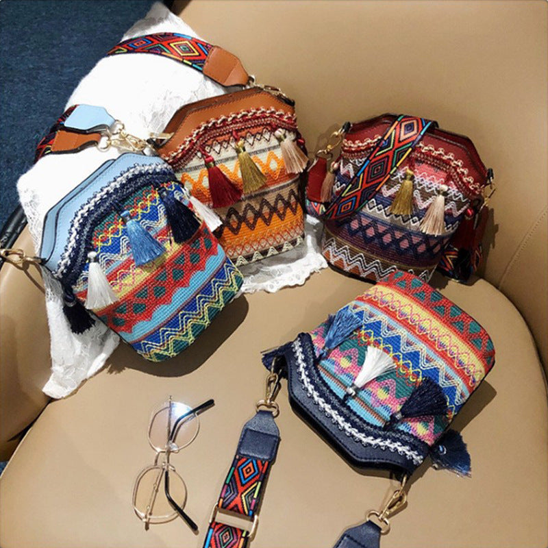High-End Ethnic Woven Bucket Shoulder Bag