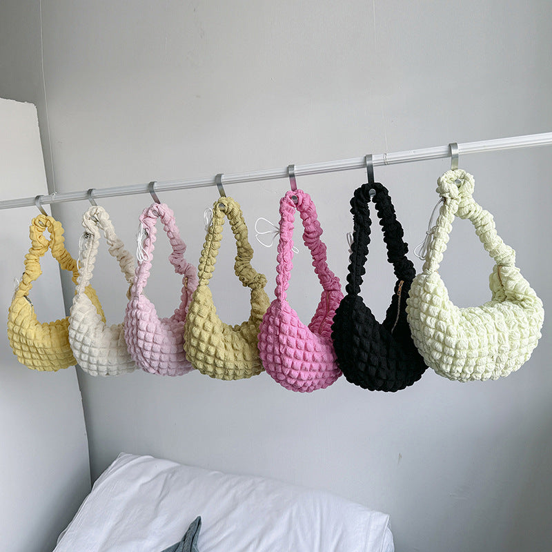 Pleated Bubble Cloud Plaid Tote Bag