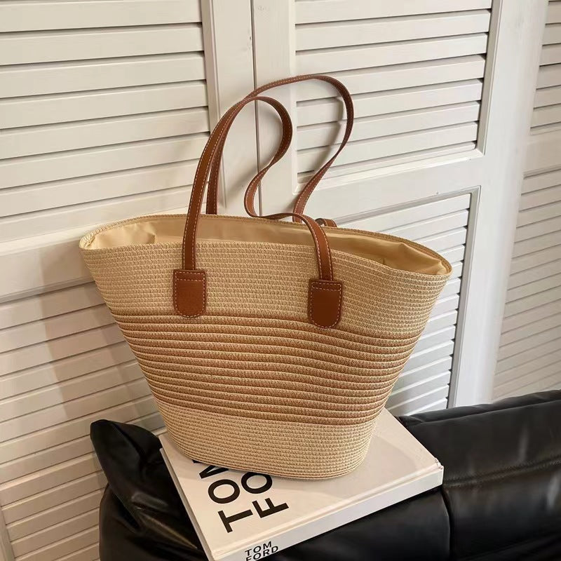 Forest Style Handwoven Straw Beach Tote Bag