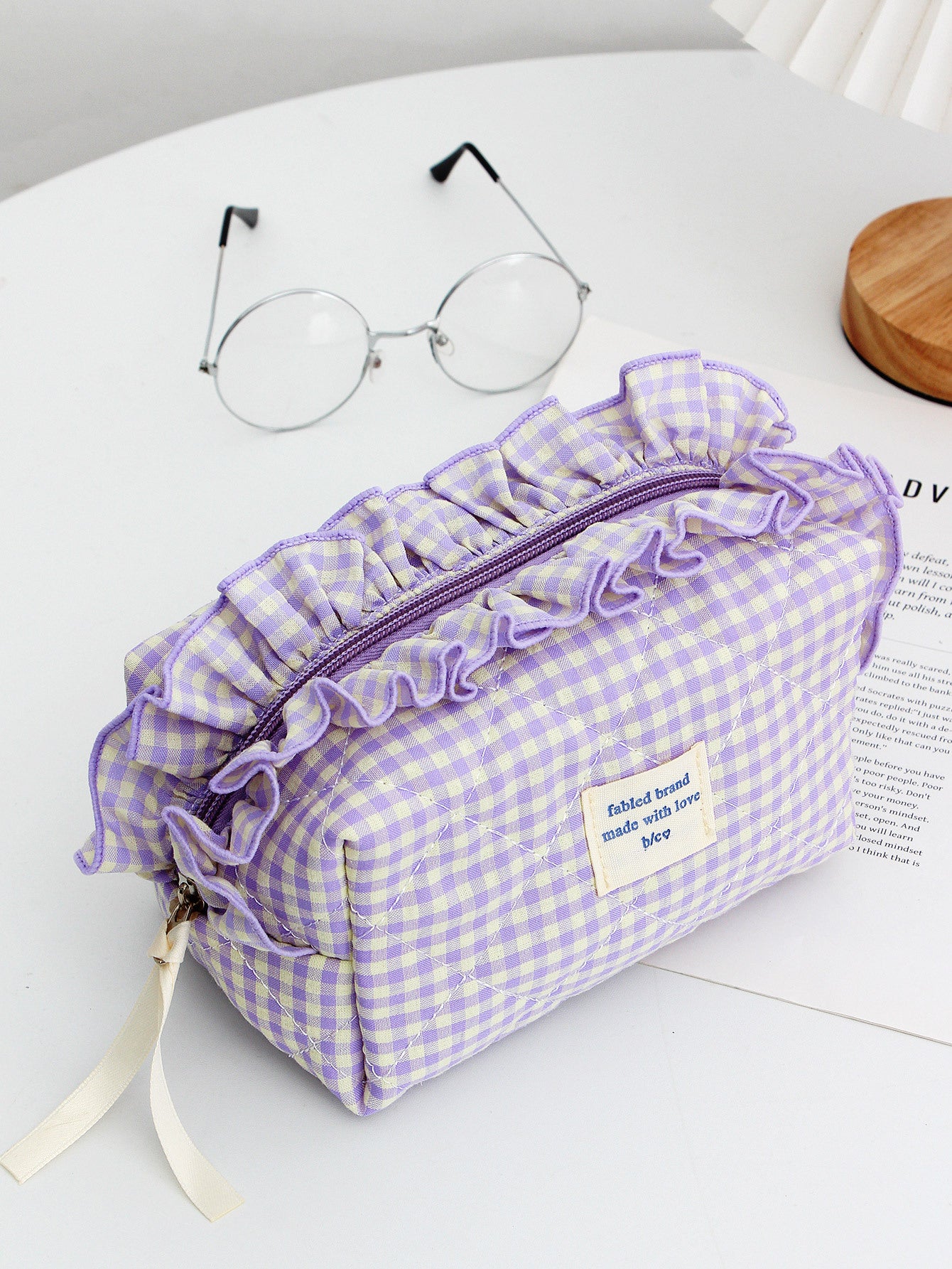 Red Plaid Quilted Large Capacity Cosmetic Bag