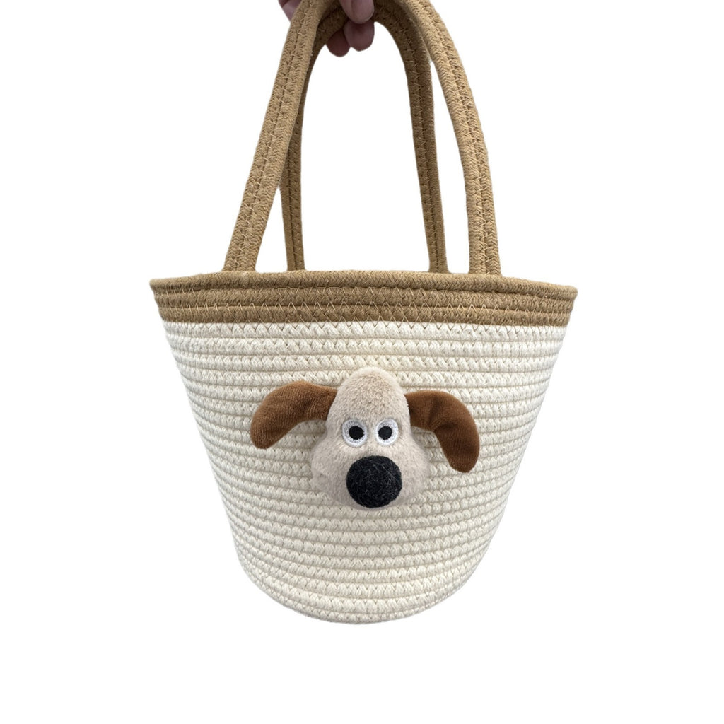 Cartoon Woven Portable Gift Basket Cotton Rope Bag